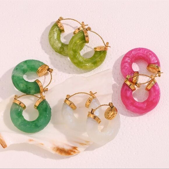 Green Portofino Diva 18K Gold Stainless Steel Hoop Earrings - Picture 11 of 17